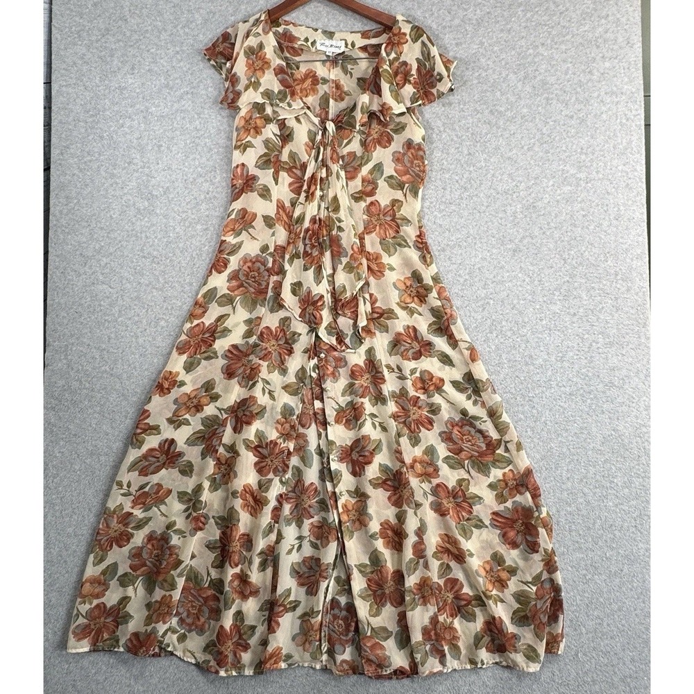 Paris Blues VTG 90s Floral Maxi Dress Sz 11 Cream Button Front Sheer Prairie - Picture 2 of 16